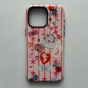 Decorative Pink iPhone 15 Pro Max Phone Case with Heart and Bow Design